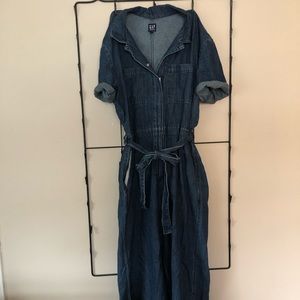 Gap Tie-Waist Wide Leg Denim Jumpsuit